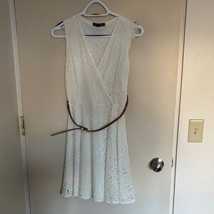 imPRESS Cream Lace Mini Dress with Brown Belt